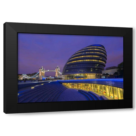 England, London City Hall and the Tower Bridge Black Modern Wood Framed Art Print with Double Matting by Kirkland, Dennis