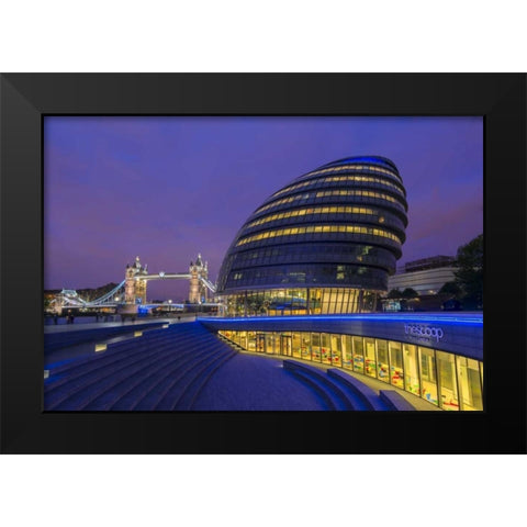 England, London City Hall and the Tower Bridge Black Modern Wood Framed Art Print by Kirkland, Dennis