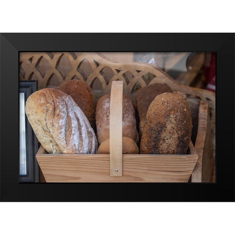 Basket of breads was found sitting on a bench outside a bakery in Glastonbury-England Black Modern Wood Framed Art Print by Ostrowitz, Mallorie