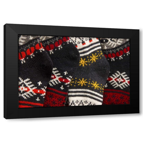 Estonia, Tallinn Wool socks at a market Black Modern Wood Framed Art Print by Ross, Nancy ,  Steve