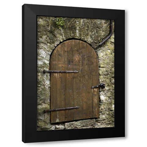 Estonia, Tallinn Old wooden door in stone wall Black Modern Wood Framed Art Print by Ross, Nancy ,  Steve