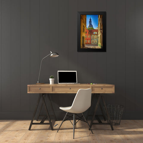 Estonia, Tallinn A street in the old town Black Modern Wood Framed Art Print by Zuckerman, Jim