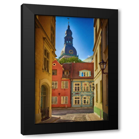 Estonia, Tallinn A street in the old town Black Modern Wood Framed Art Print by Zuckerman, Jim