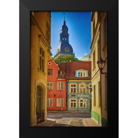 Estonia, Tallinn A street in the old town Black Modern Wood Framed Art Print by Zuckerman, Jim