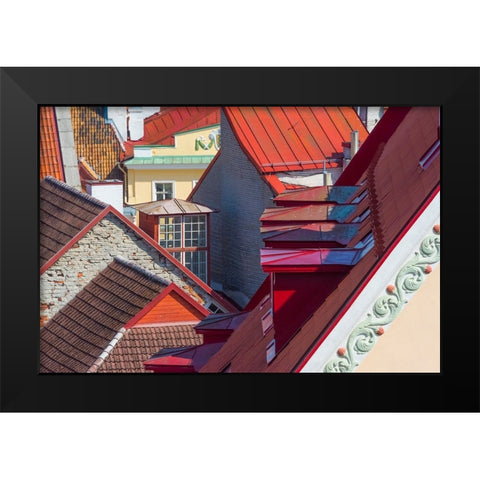 Red roofs of historical buildings in the old town-Tallinn-Estonia Black Modern Wood Framed Art Print by Su, Keren