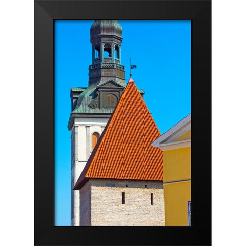 St-Marys Cathedral spire and Maiden Tower in the old town-Tallinn-Estonia Black Modern Wood Framed Art Print by Su, Keren