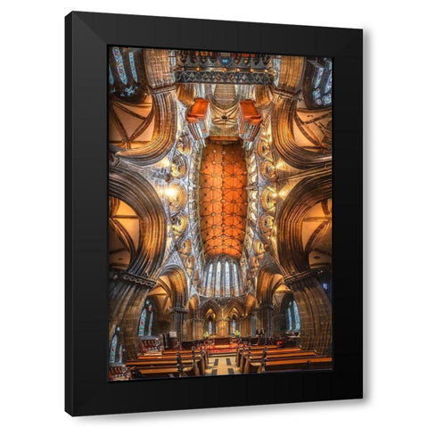 Scotland-Glasgow Abstract panoramic of 12th century cathedral interior and ceiling Black Modern Wood Framed Art Print by Jaynes Gallery