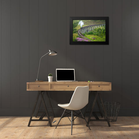 Scotland The Jacobite Train on elevated track Black Modern Wood Framed Art Print by Jaynes Gallery