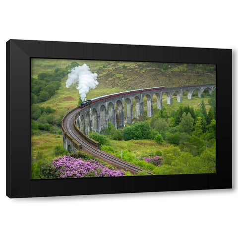Scotland The Jacobite Train on elevated track Black Modern Wood Framed Art Print by Jaynes Gallery