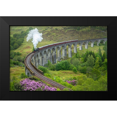 Scotland The Jacobite Train on elevated track Black Modern Wood Framed Art Print by Jaynes Gallery