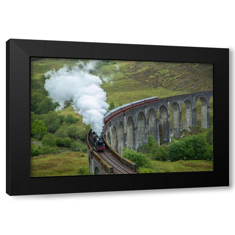 Scotland The Jacobite Train on elevated track Black Modern Wood Framed Art Print with Double Matting by Jaynes Gallery