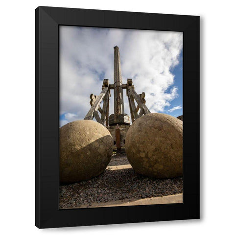 Defensive stone slingshot Urquhart Castle Loch Ness-Scotland Black Modern Wood Framed Art Print by Norring, Tom