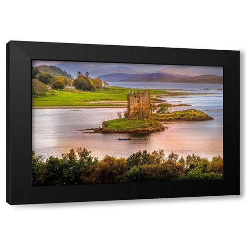 Castle Stalker built on a small Island near Port Appin 14th Century-Scotland Black Modern Wood Framed Art Print by Norring, Tom