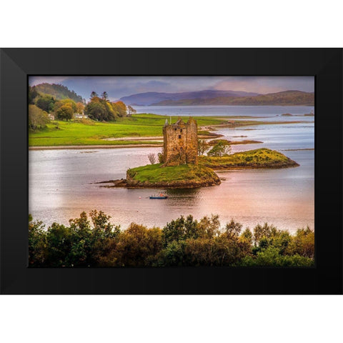 Castle Stalker built on a small Island near Port Appin 14th Century-Scotland Black Modern Wood Framed Art Print by Norring, Tom
