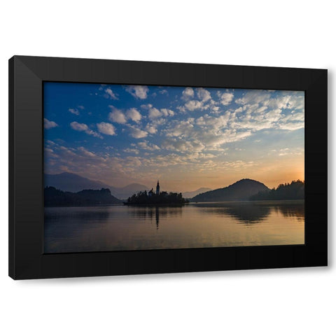 Slovenia Dawn over Lake Bled Black Modern Wood Framed Art Print with Double Matting by Tharp, Brenda