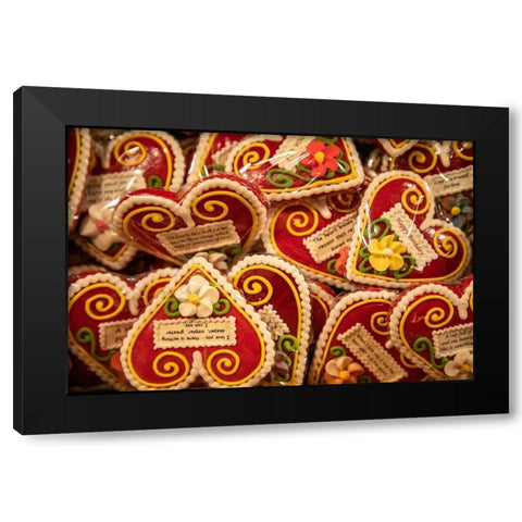 Slovenia-Radovljica Heart-shaped marzipan sweets for sale Black Modern Wood Framed Art Print by Looney, Hollice
