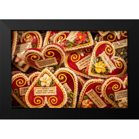 Slovenia-Radovljica Heart-shaped marzipan sweets for sale Black Modern Wood Framed Art Print by Looney, Hollice