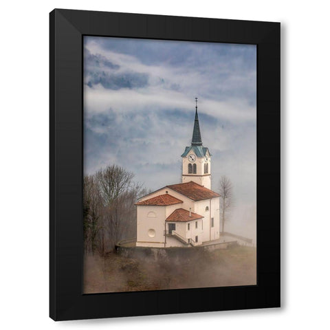 Slovenia-church on the hillside in Kobarid Black Modern Wood Framed Art Print by Looney, Hollice