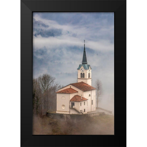 Slovenia-church on the hillside in Kobarid Black Modern Wood Framed Art Print by Looney, Hollice