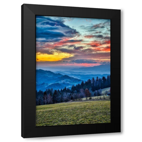Slovenia-Poljane Sora Valley-hillside near Gorenja Vas in early morning light Black Modern Wood Framed Art Print by Looney, Hollice