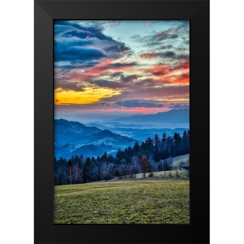 Slovenia-Poljane Sora Valley-hillside near Gorenja Vas in early morning light Black Modern Wood Framed Art Print by Looney, Hollice