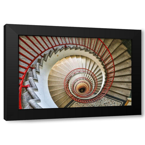 Slovenia-Ljubljana-circular staircase Black Modern Wood Framed Art Print by Looney, Hollice