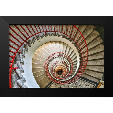 Slovenia-Ljubljana-circular staircase Black Modern Wood Framed Art Print by Looney, Hollice