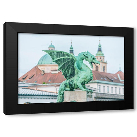 Slovenia-Ljubljana-Dragon Bridge at dawn Black Modern Wood Framed Art Print by Tilley, Rob