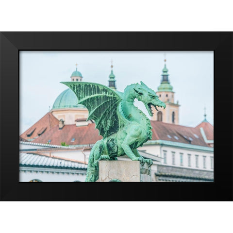 Slovenia-Ljubljana-Dragon Bridge at dawn Black Modern Wood Framed Art Print by Tilley, Rob