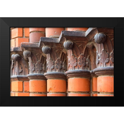 Carved red columns in the old town-Riga-Latvia Black Modern Wood Framed Art Print by Su, Keren