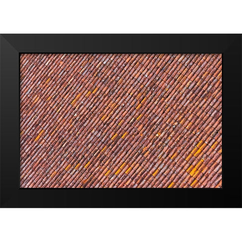 Red tile roof of Turaida Castle-Turaida-Latvia Black Modern Wood Framed Art Print by Su, Keren