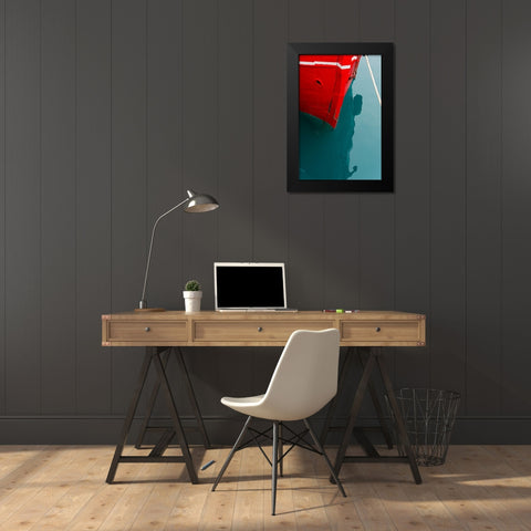 Red boat on the ocean-Narsarsuaq-Greenland Black Modern Wood Framed Art Print by Su, Keren