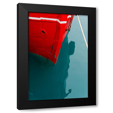 Red boat on the ocean-Narsarsuaq-Greenland Black Modern Wood Framed Art Print with Double Matting by Su, Keren
