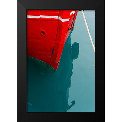 Red boat on the ocean-Narsarsuaq-Greenland Black Modern Wood Framed Art Print by Su, Keren