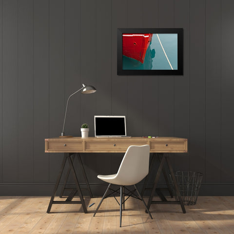 Red boat on the ocean-Narsarsuaq-Greenland Black Modern Wood Framed Art Print by Su, Keren