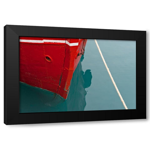 Red boat on the ocean-Narsarsuaq-Greenland Black Modern Wood Framed Art Print by Su, Keren