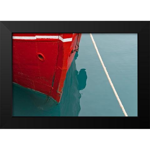 Red boat on the ocean-Narsarsuaq-Greenland Black Modern Wood Framed Art Print by Su, Keren