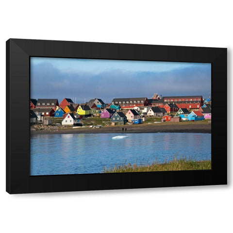 Brightly painted houses on the beach-Qeqertarsuaq-Greenland Black Modern Wood Framed Art Print with Double Matting by Su, Keren