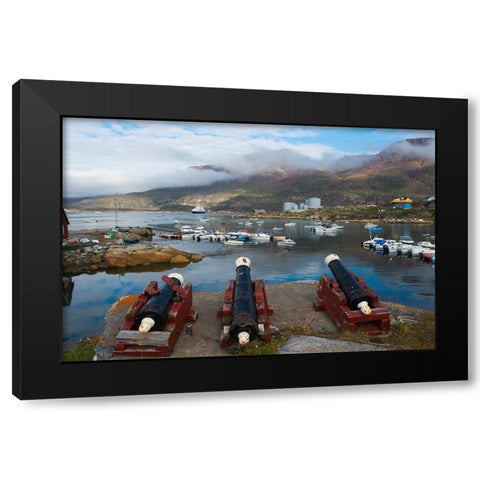 Cannon artillery overlooking the harbor-Qeqertarsuaq-Greenland Black Modern Wood Framed Art Print by Su, Keren