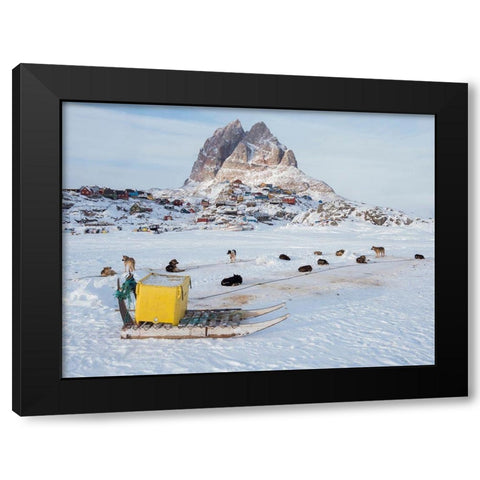 Team of sled dog during winter in Uummannaq in Greenland Black Modern Wood Framed Art Print with Double Matting by Zwick, Martin