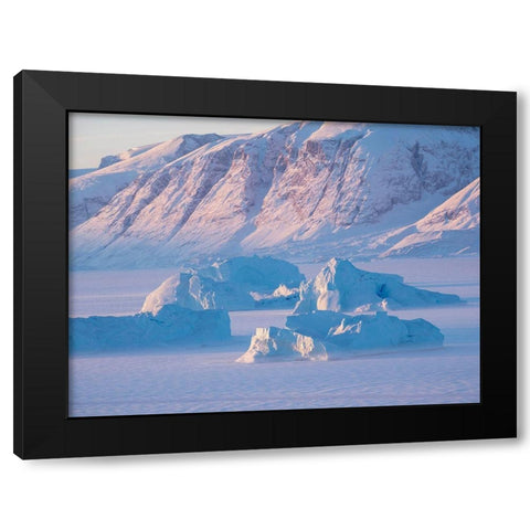 Icebergs frozen into the sea ice of the Uummannaq Fjord System during winter  Black Modern Wood Framed Art Print with Double Matting by Zwick, Martin