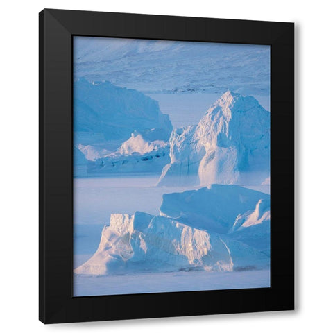 Icebergs frozen into the sea ice of the Uummannaq Fjord System during winter  Black Modern Wood Framed Art Print with Double Matting by Zwick, Martin
