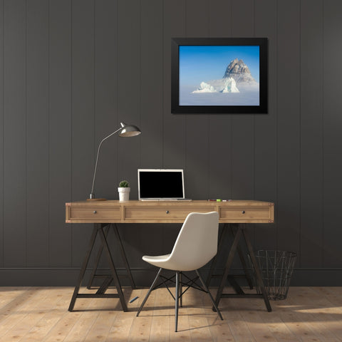 Icebergs frozen into the sea ice of the Uummannaq Fjord System during winter  Black Modern Wood Framed Art Print by Zwick, Martin