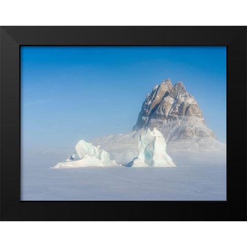 Icebergs frozen into the sea ice of the Uummannaq Fjord System during winter  Black Modern Wood Framed Art Print by Zwick, Martin