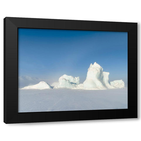 Icebergs frozen into the sea ice of the Uummannaq Fjord System during winter  Black Modern Wood Framed Art Print by Zwick, Martin