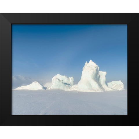 Icebergs frozen into the sea ice of the Uummannaq Fjord System during winter  Black Modern Wood Framed Art Print by Zwick, Martin