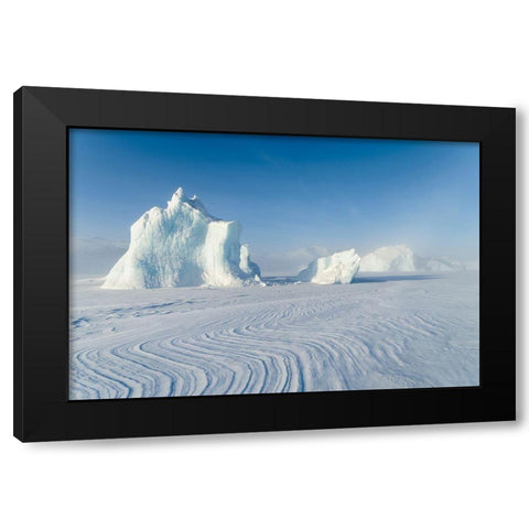 Icebergs frozen into the sea ice of the Uummannaq Fjord System during winter  Black Modern Wood Framed Art Print by Zwick, Martin