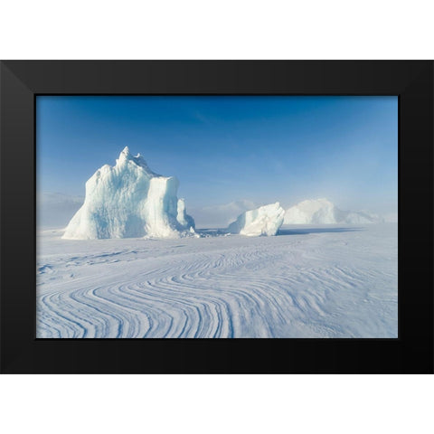 Icebergs frozen into the sea ice of the Uummannaq Fjord System during winter  Black Modern Wood Framed Art Print by Zwick, Martin