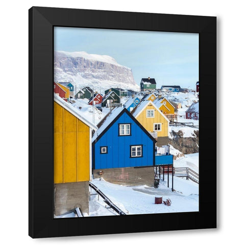 Town Uummannaq during winter in northern Black Modern Wood Framed Art Print by Zwick, Martin