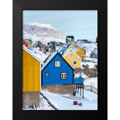 Town Uummannaq during winter in northern Black Modern Wood Framed Art Print by Zwick, Martin